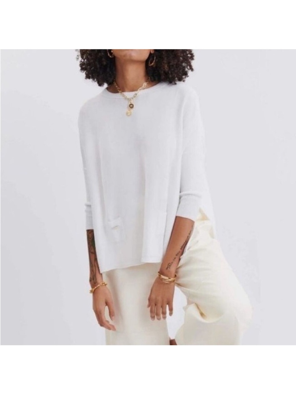 Lightweight White Women's Poncho Sweater